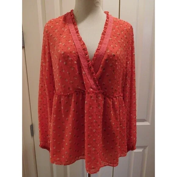 Darling MATILDA JANE "Must Be Love" Red Tufted Dot Crossover Blouse M - Picture 2 of 11
